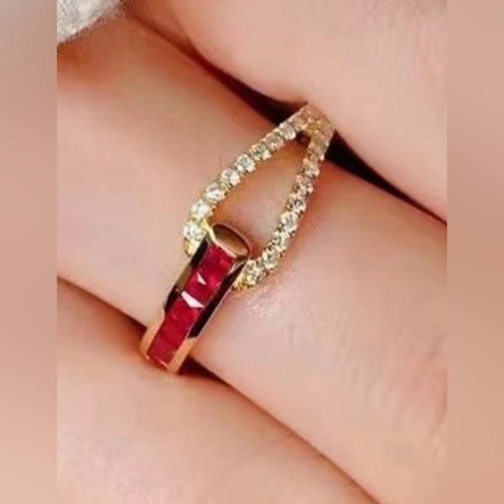 Nordstrom Gold-Tone Ring with Red Stones and Clear Accents